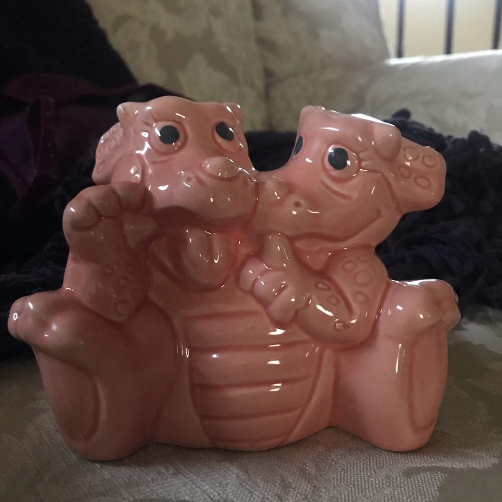 Vintage Ceramic Dual Baby Dragon Planter
